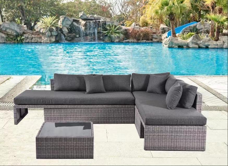 Modular L Shape Dark Grey Rattan Garden Furniture Sofa Set